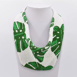 Handmade India seed bead Tropical Palm Tree scarf necklace